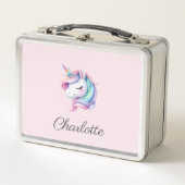 Unicorn Niedliche Wasserfarbe Personalisierter Nam Metall Brotdose (Vorderseite)