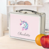 Unicorn Niedliche Wasserfarbe Personalisierter Nam Metall Brotdose