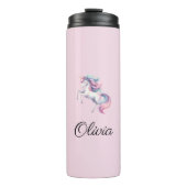 Unicorn Niedliche Wasserfarbe Personalisierter Nam Thermosbecher (Vorderseite)
