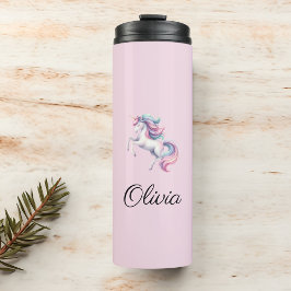 Unicorn Niedliche Wasserfarbe Personalisierter Nam Thermosbecher