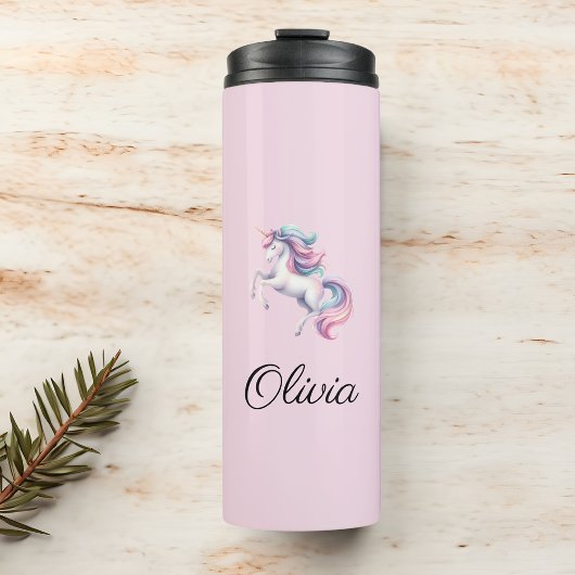 Unicorn Niedliche Wasserfarbe Personalisierter Nam Thermosbecher