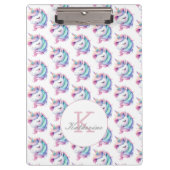 Unicorn Niedliches Wasserfarbmuster Individuelle N Klemmbrett (Vorderseite)