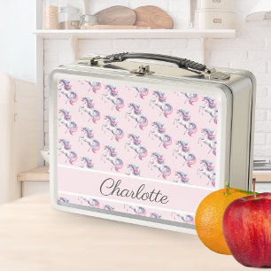 Unicorn Niedliches Wasserfarbmuster Personalisiert Metall Brotdose