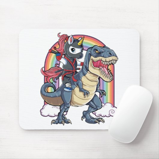 Unicorn Ninja Riding Dinosaur Mousepad (Mit Mouse)