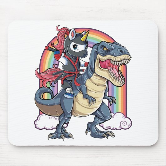 Unicorn Ninja Riding Dinosaur Mousepad (Vorne)