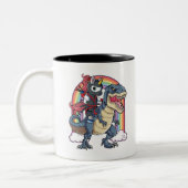 Unicorn Ninja Riding Dinosaur Zweifarbige Tasse (Links)