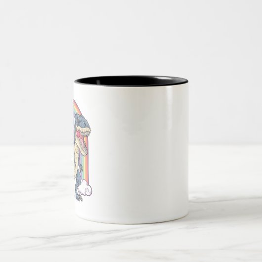 Unicorn Ninja Riding Dinosaur Zweifarbige Tasse (Mittel)