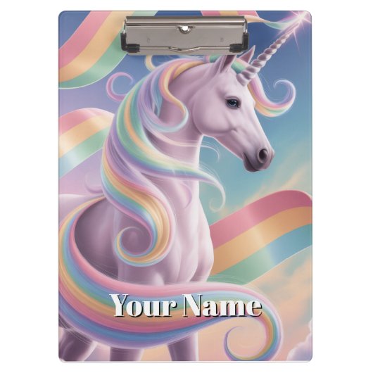 Unicorn Notebook, Magical Rainbow Stars Unicorn  Klemmbrett (Vorderseite)