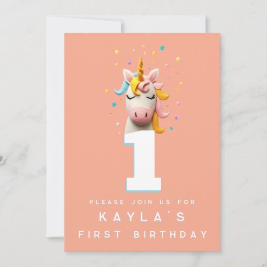 Unicorn Number Birthday Party Woll Felge Einladung (Vorderseite)