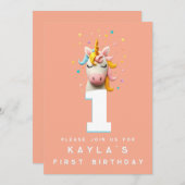 Unicorn Number Birthday Party Woll Felge Einladung (Vorne/Hinten)