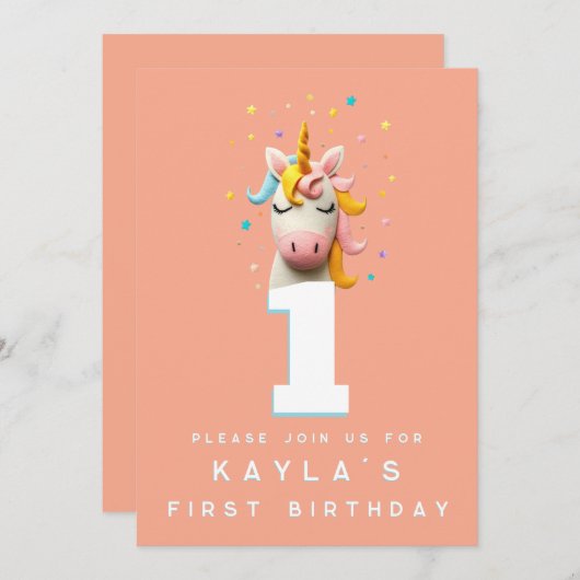 Unicorn Number Birthday Party Woll Felge Einladung (Vorne/Hinten)