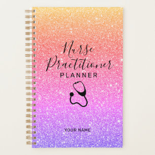Unicorn Nurse Practitioner Rainbow Glitzer Name Planer