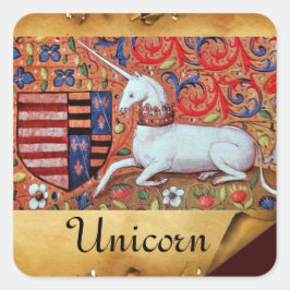 UNICORN OLD BROWN PARCHMENT QUADRATISCHER AUFKLEBER