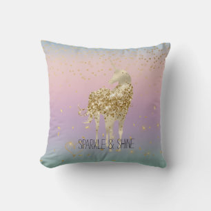 Unicorn Ombre Gold Confetti Glitzer Herz Kissen