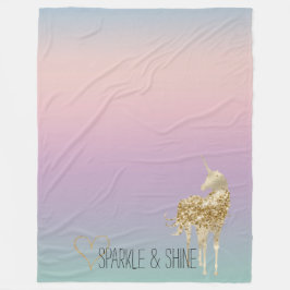 Unicorn Ombre Gold Glitzer Herz Fleecedecke