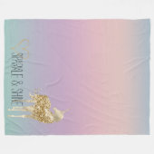 Unicorn Ombre Gold Glitzer Herz Fleecedecke (Vorderseite (Horizontal))