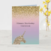 Unicorn Ombre Gold Glitzer Karte (Gelbe Blume)
