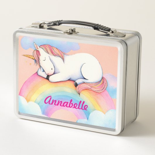 Unicorn on Rainbow Clouds, Girls, Personalized  Metall Brotdose (Vorderseite)