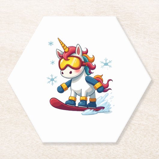 Unicorn on Snowboard - Funny Ski and Wintersports  Untersetzer (Vorderseite)