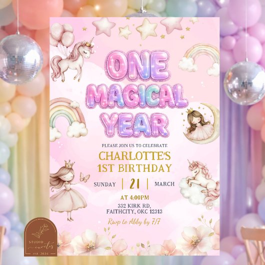 Unicorn One Magical year First Birthday Einladung