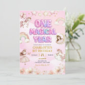 Unicorn One Magical year First Birthday Einladung (Stehend Vorderseite)