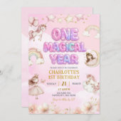 Unicorn One Magical year First Birthday Einladung (Vorne/Hinten)