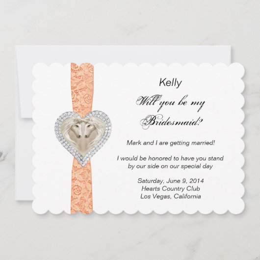 Unicorn Orange Lace Wedding Bridesmaid Card Einladung (Vorderseite)