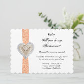 Unicorn Orange Lace Wedding Bridesmaid Card Einladung (Stehend Vorderseite)