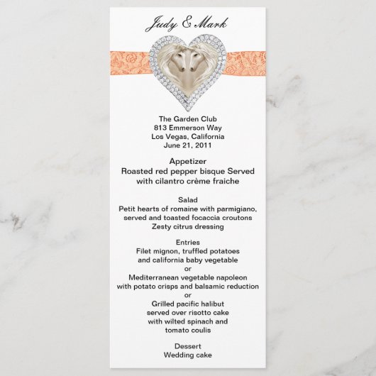 Unicorn Orange Lace Wedding Menu Card Menükarte (Vorderseite)