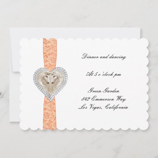 Unicorn Orange Lace Wedding Reception Card Einladung (Vorderseite)