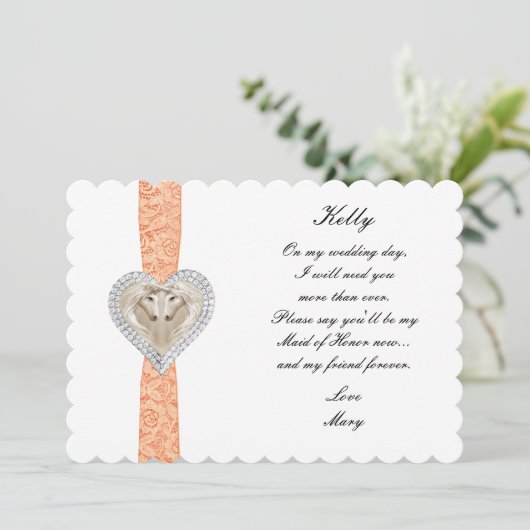 Unicorn Orange Lace Wedding Trauzeugin Card Einladung (Stehend Vorderseite)