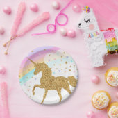 Unicorn-PapierTeller, Rosa u. Gold, Party Pappteller (Party)