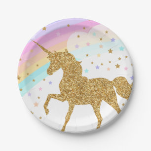 Unicorn-PapierTeller, Rosa u. Gold, Party Pappteller