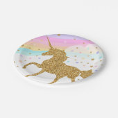 Unicorn-PapierTeller, Rosa u. Gold, Party Pappteller (Schrägansicht)