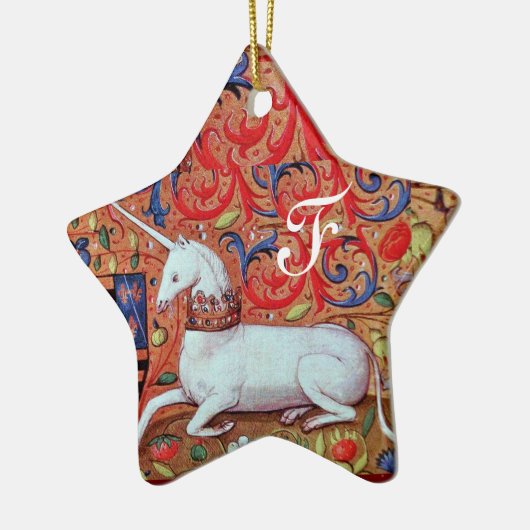 UNICORN PARCHERSTAR MONOGRAM, RED RUBY GEMSTONE KERAMIKORNAMENT (Links)