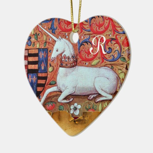 UNICORN PARCHMENT HERZMONOGRAMM, ROT RUBY GEMSTONE KERAMIK ORNAMENT (Links)