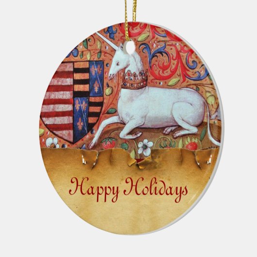 UNICORN PARCHMENT MIT RED RUBY GEMSTONE KERAMIKORNAMENT (Links)