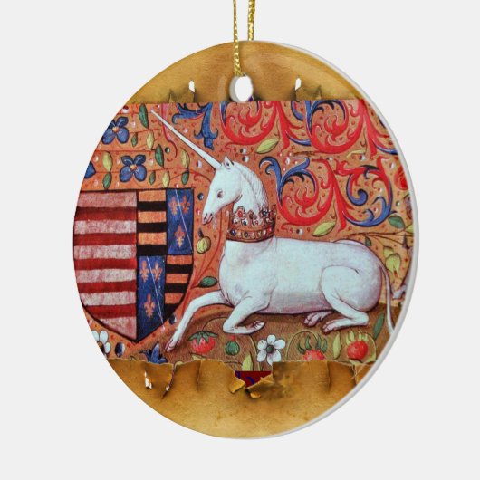 UNICORN PARCHMENT MIT RED RUBY GEMSTONE KERAMIKORNAMENT (Links)