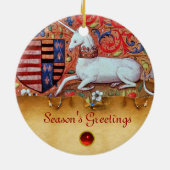 UNICORN PARCHMENT MIT RED RUBY GEMSTONE KERAMIKORNAMENT (Hinten)