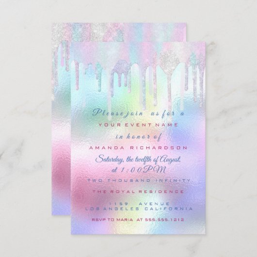 Unicorn Party 1. 2. Baby Holograph Pink Pastel Einladung (Vorne/Hinten)