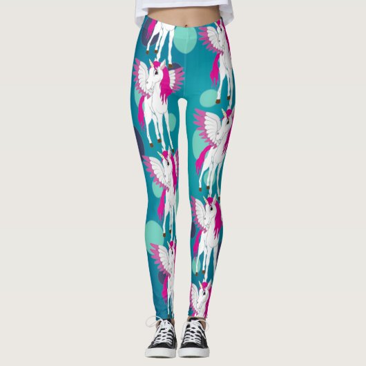 Unicorn Party Blue Dots Leggings (Vorderseite)