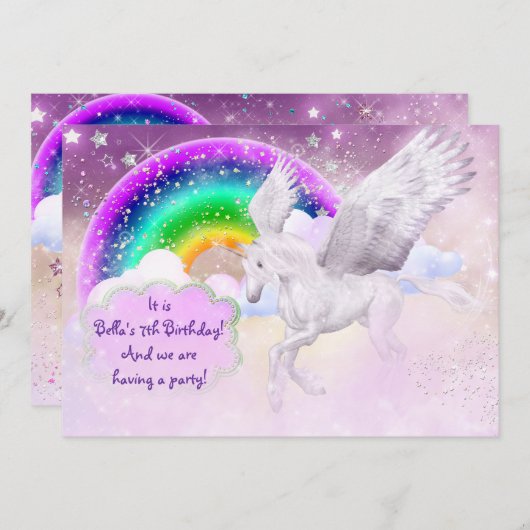 Unicorn-Party Einladung (Vorne/Hinten)