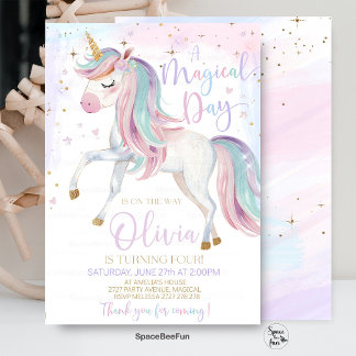 Unicorn Party Geburtstags Einladungen und , und di