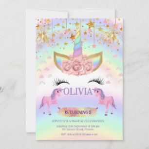 Unicorn Party Rainbow 1. Geburtstagskurve Einladung