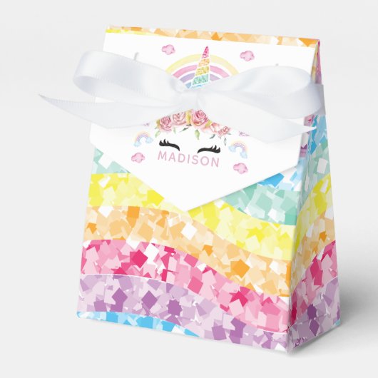 Unicorn Party Regenbogen Glitzer Personalisiert Geschenkschachtel (Vorderseite)