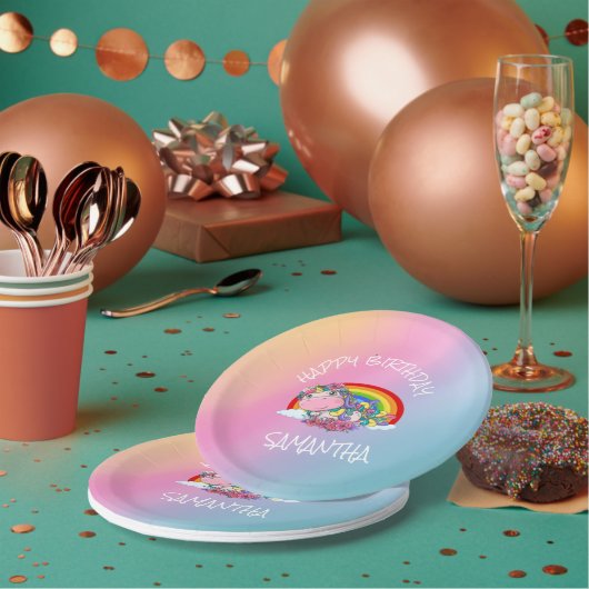 Unicorn-Party-Regenbogen Pappteller (Multi)