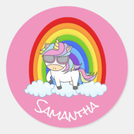 Unicorn Party Rosa Klassischer Rundaufkleber Runder Aufkleber