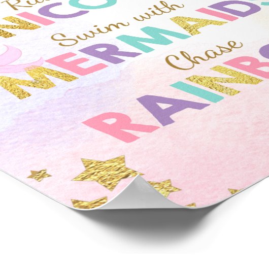Unicorn Party Sign Dance mit Fairies Meerjungfrau Poster (Ecke)