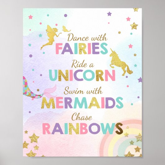 Unicorn Party Sign Dance mit Fairies Meerjungfrau Poster (Vorne)