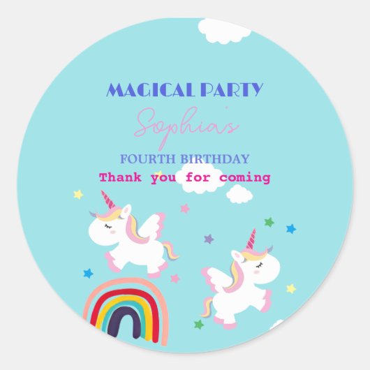 Unicorn Party Thank You Sticker (Vorderseite)